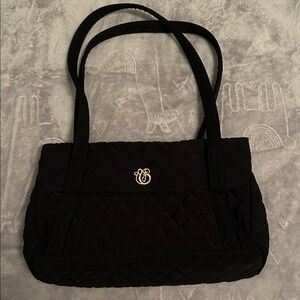Vera Bradley Black Quilted Shoulder Bag with Metal Monogram